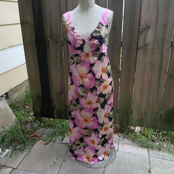 Vintage 70s VANITY FAIR FLORAL Long Gown Anemone Keyhole Bust  36 - Picture 1 of 7